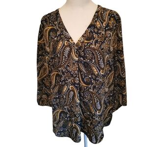 Jones New York Paisley V-Neck Blouse sz L